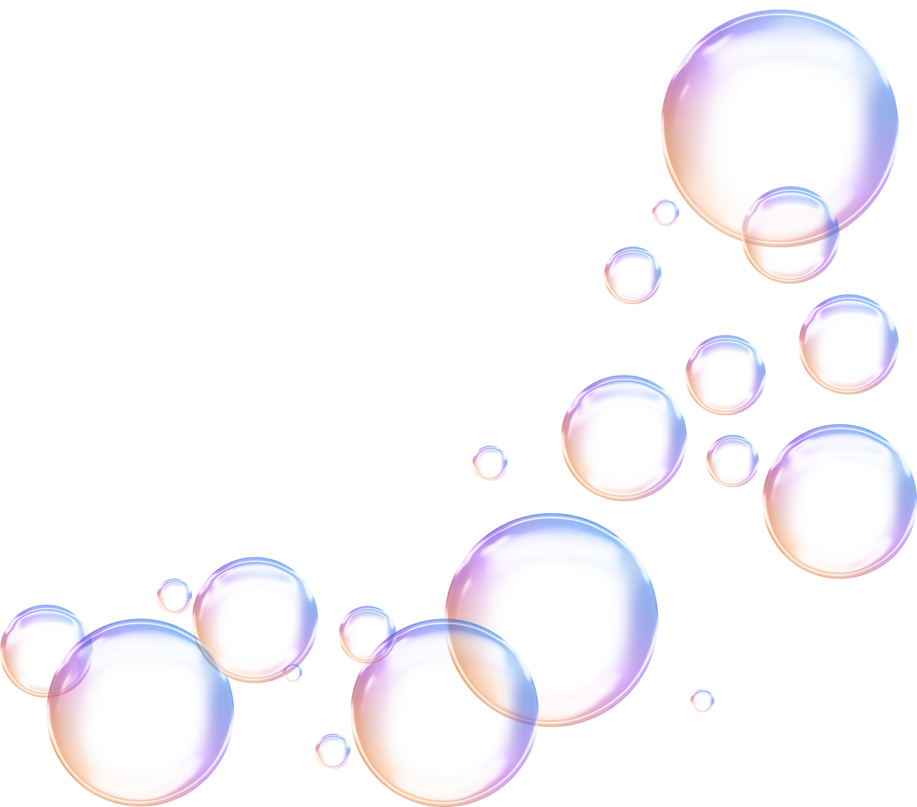 Realistic white soap bubbles. Bubbles are located on a transparent background. Flying soap bubbles.