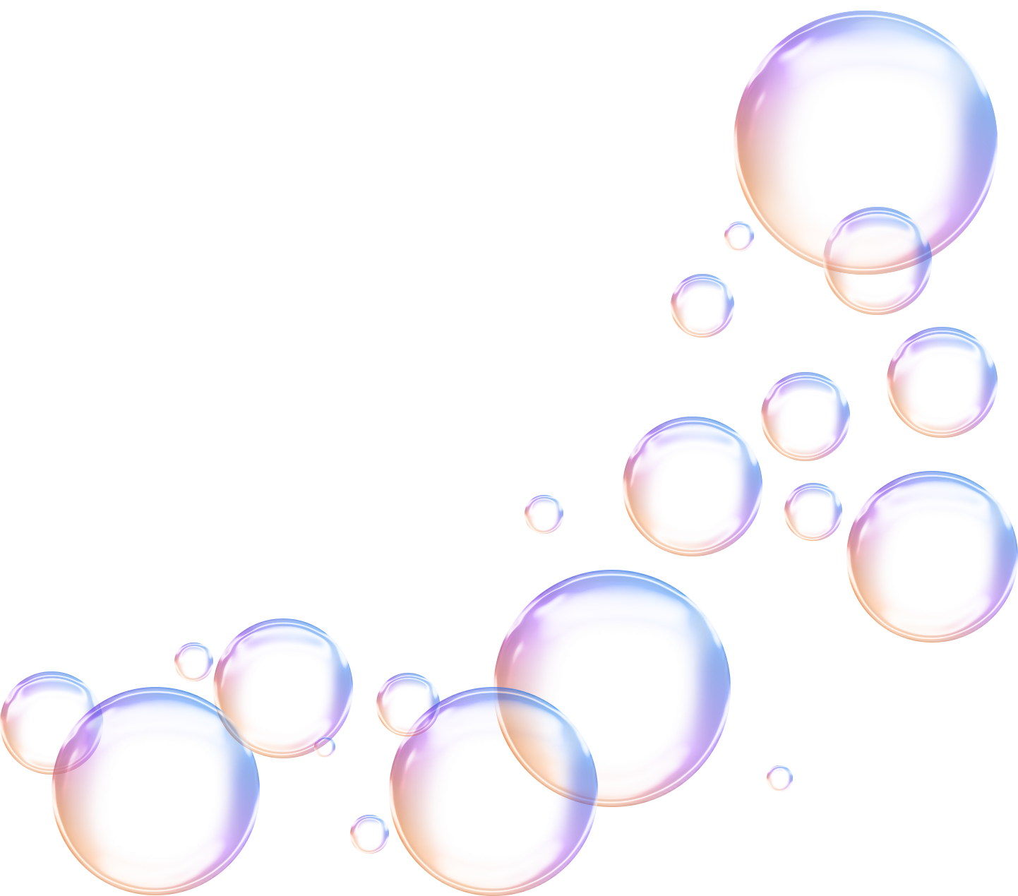 Realistic white soap bubbles. Bubbles are located on a transparent background. Flying soap bubbles.